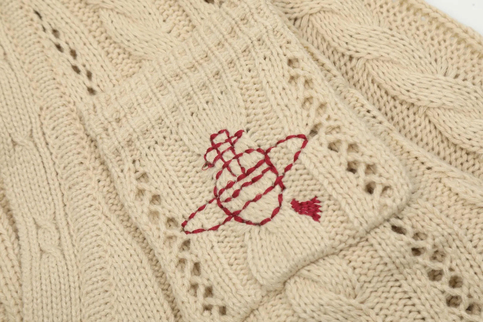 vivienne west wood West Queen Vivian Saturn New Retro "Unisex" Hollow Knitted Sweater Wool Cardigan 2024 Spring Latest Style Size: S -M- L Color: Apricot Black